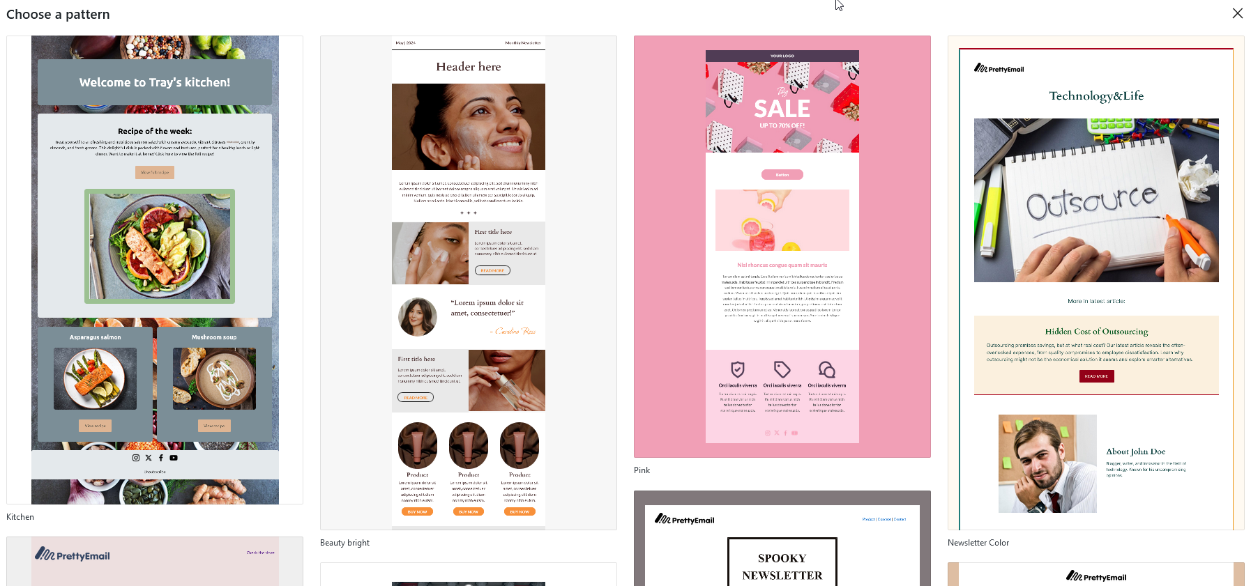 Email template preset patterns gallery with professional designs